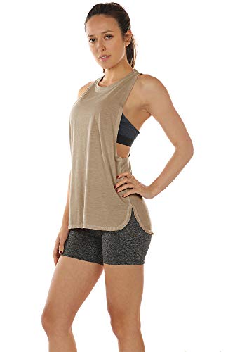 icyzone Sueltas y Ocio Camiseta sin Mangas Camiseta de Fitness Deportiva de Tirantes para Mujer(Paquete de 3) (S, Negro/Beige/Rubor Pálido)