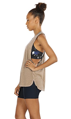 icyzone Sueltas y Ocio Camiseta sin Mangas Camiseta de Fitness Deportiva de Tirantes para Mujer(Paquete de 3) (S, Negro/Beige/Rubor Pálido)