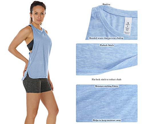 icyzone Sueltas y Ocio Camiseta sin Mangas Camiseta de Fitness Deportiva de Tirantes para Mujer(Paquete de 3) (S, Negro/UVA Morada/Azul Cielo)