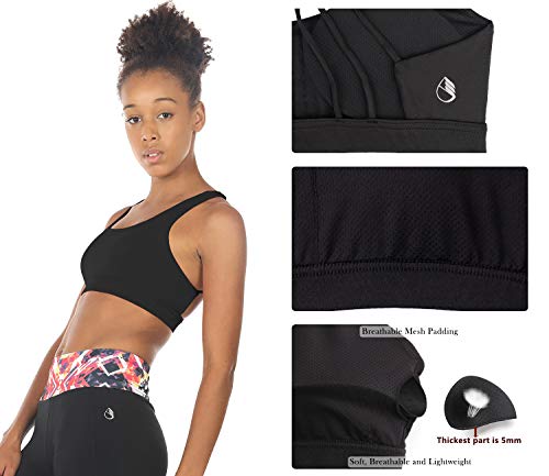 icyzone Sujetador Deportivo Yoga Diseño de Tirantes Cruzados en la Espalda Ejercicio Fitness Ropa Interior para Mujer (M, Negro)