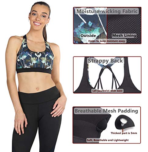icyzone Workout Yoga Sujetador Deportivo Ejercicio Fitness Ropa Interior para Mujer (M, Loto)