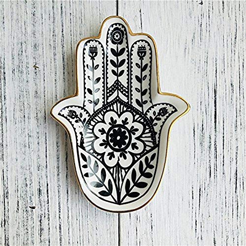 IGLZ Europa Mano de cerámica del Plato Creativo de Palm Forma Personalidad Bandeja baratija for la decoración casera Exquisita joyería Placa Mejor Regalo for los Amigos Femeninos