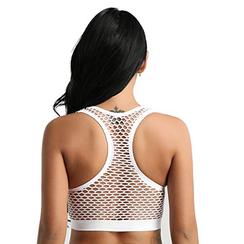 iixpin Sujetador Deportivo con Relleno Push Up para Mujer Bustier Camiseta Interior sin Mangas de Malla Transparente Chaleco Deporte de Yoga Fitness Blanco Talla Única