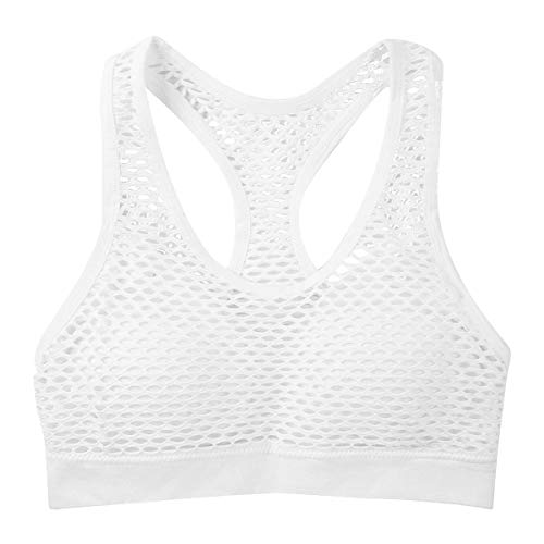 iixpin Sujetador Deportivo con Relleno Push Up para Mujer Bustier Camiseta Interior sin Mangas de Malla Transparente Chaleco Deporte de Yoga Fitness Blanco Talla Única