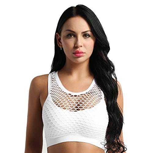 iixpin Sujetador Deportivo con Relleno Push Up para Mujer Bustier Camiseta Interior sin Mangas de Malla Transparente Chaleco Deporte de Yoga Fitness Blanco Talla Única