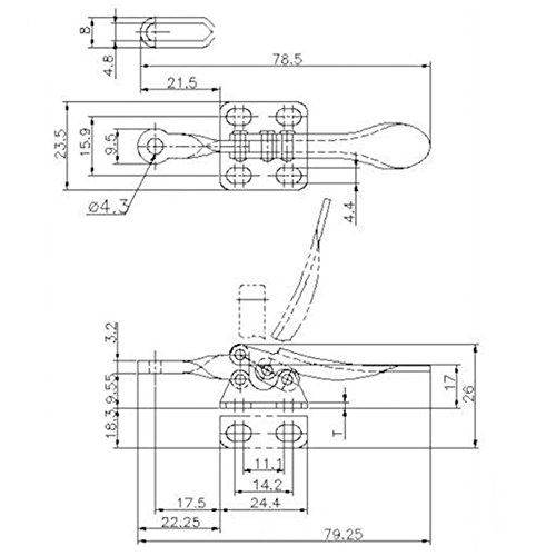 Imaginar 4pcs Toggle Clamp 201 A herramienta de mano 60 Lbs/27 kg Holding Capacidad de liberación rápida antideslizante metal Horizontal liberación rápida Toggle Clamp herramienta