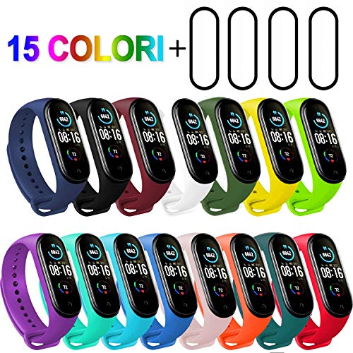 IMBZBK [19 Piezas] 15 Piezas Correas para Xiaomi Mi Band 5 + 4 Piezas TPU Protector Pantalla para Xiaomi Mi Band 5 Pulsera de Repuesto Colorida Pulsera de Silicona