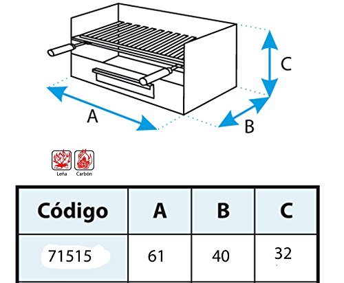 Imex El Zorro Cajón para Barbacoa con Parrilla de INOX, 61 x 40 x 33 cm, Gris FORJA, 71515