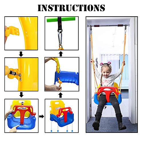 IMMEK Columpio Infantil Columpio 3 en 1 con Respaldo y Protección Frontal Desmontable para Seguridad con Cuerda