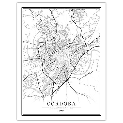 Impression Sur Toile,Mapa De La Ciudad De Córdoba, Estilo Nórdico, Póster En Blanco Y Negro, Impreso En Póster, Impresiones Artísticas Minimalistas, Foto, Decoración Del Hogar Para Paredes De S