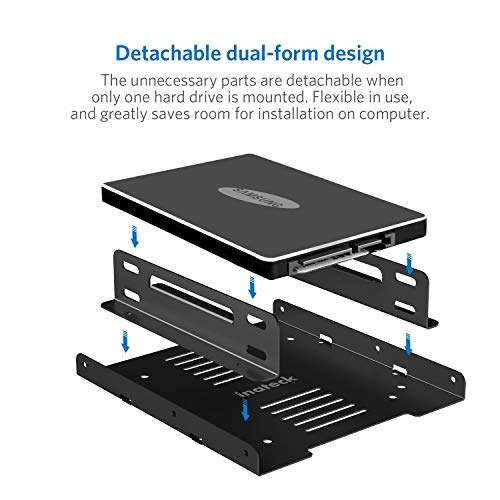 Inateck Kit Montaje 2 x 2.5 a 3.5" HDD o SSD Adaptador Bahía para Disco Duro, Soporte, Marco, con 2 x SATA Cables de Datos y 2 x Cables de Corriente, Negro,ST1004