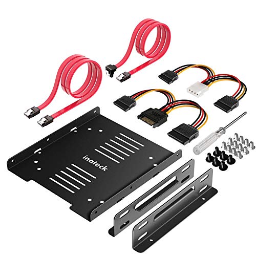 Inateck Kit Montaje 2 x 2.5 a 3.5" HDD o SSD Adaptador Bahía para Disco Duro, Soporte, Marco, con 2 x SATA Cables de Datos y 2 x Cables de Corriente, Negro,ST1004