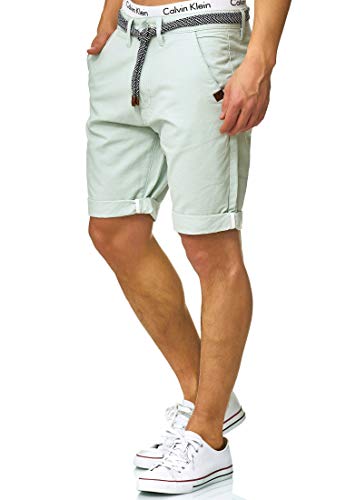 Indicode Caballero Acton Pantalones Cortos Chinos con cinturón de Cuerda 100 % algodón | Más Corto Pantalón Regular Fit Bermudas Verano Men Pants Chino para Hombres Surf Spray S