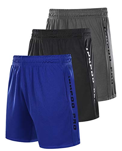Inkpoo - Pantalones cortos deportivos para hombre, 3 unidades, ligeros, con bolsillos, de secado rápido, para entrenamiento atlético, Hombre, color #01-negro,gris,azul, tamaño 42