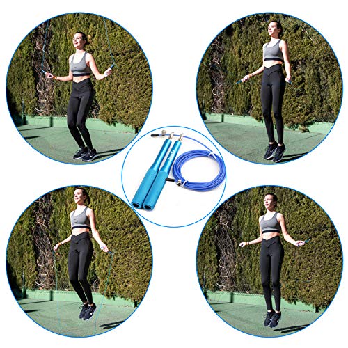 InnoTi Comba de Crossfit para Hombre y Mujer - Cuerda de Saltar de Alta Velocidad para Boxeo y Fitness - Comba de Alumino Ligera Saltos Dobles - Ajustable y con Cable Extra de Repuesto (Azul)