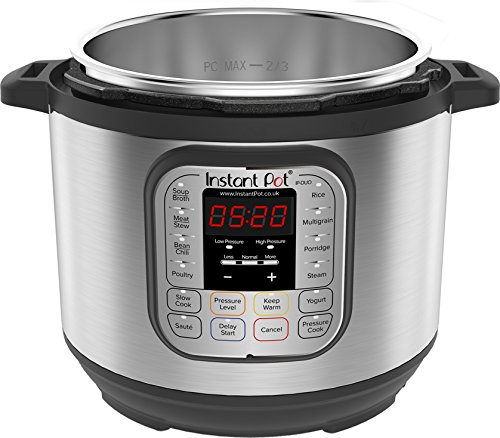 Instant Pot IP - DUO60, Olla de presión programable 7 en 1, 5.7L / 1000W 220V, tecnología de tercera generación, bol de cocina y exterior en acero inoxidable - versión inglesa