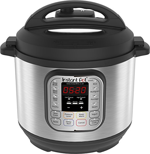 Instant Pot IP - DUO60, Olla de presión programable 7 en 1, 5.7L / 1000W 220V, tecnología de tercera generación, bol de cocina y exterior en acero inoxidable - versión inglesa