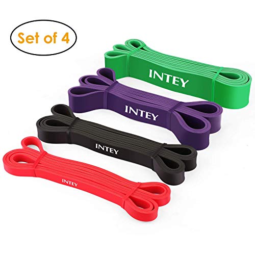 INTEY Bandas de Resistencia, 4pcs Bandas Elasticas de Fitness, de Látex Natural, para Entrenamiento de Fuerza, Pilates, Culturismo, Yoga