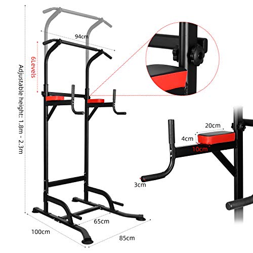 INTEY Power Tower Estación de Fondos Estación Multifunciona de Ejercicios Altura Ajustable para Flexiones, suspensiones, Abdominales, etc, con Estabilidad, Gimnasio en casa -182 x 88 cm