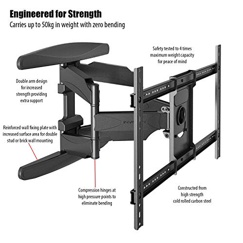 Invision Soporte de Pared para TV Ultra Fuerte – para Pantallas Curvo Plasma LCD LED 94-178cm (37-70 Pulgadas) Doble Brazo Giratorio Inclinable – con Cable HDMI 1080p y Nivel de Burbuja (HDTV-DXL)