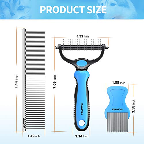 Iokheira Pet Grooming Dematting Comb Tool Herramienta de Limpieza Rastrillo y Peine Dematting Dientes de Doble Cara + Peine de pulgas para Perros, Gatos, con Pelo Medio o Largo