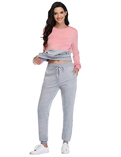 Irevial Sudadera y Pantalón de Sudor para Mujer Conjunto de Chándal Deportivos Completos Trajes Deportiva Manga Larga para Fitness Yoga Jogging Casual Deportes de Ropa en Casa