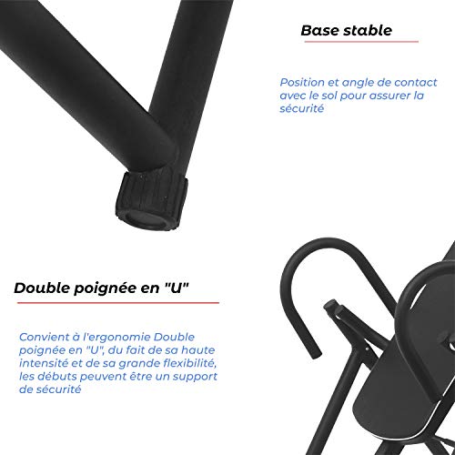 ISE Banco de Inversión Gravitacional Plegable, Tabla de Inversión Gravedad para 180 ° Ejercicios en Casa, Mesa de Inversión Espalda Invertida Ajustable 155-195cm, Máx 135 kg, Negro SY-ES1012