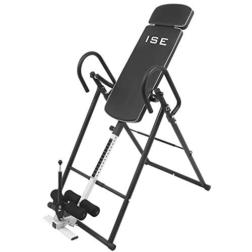 ISE Banco de Inversión Gravitacional Plegable, Tabla de Inversión Gravedad para 180 ° Ejercicios en Casa, Mesa de Inversión Espalda Invertida Ajustable 155-195cm, Máx 135 kg, Negro SY-ES1012