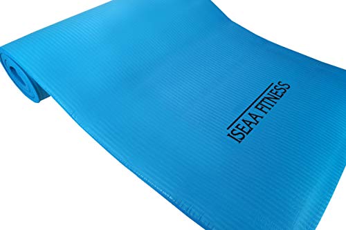 Iseaa Deporte Ejercicio, Gimnasia, Pilates y Fitness Extra Grueso y Largo Comodidad Alfombrilla de Yoga, Grosor 1,5 cm con Correa de Transporte - Azul