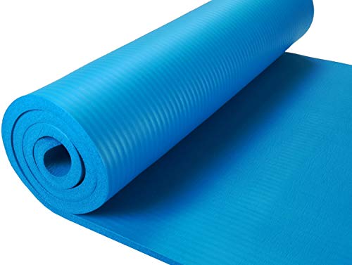 Iseaa Deporte Ejercicio, Gimnasia, Pilates y Fitness Extra Grueso y Largo Comodidad Alfombrilla de Yoga, Grosor 1,5 cm con Correa de Transporte - Azul