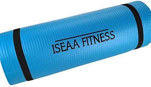 Iseaa Deporte Ejercicio, Gimnasia, Pilates y Fitness Extra Grueso y Largo Comodidad Alfombrilla de Yoga, Grosor 1,5 cm con Correa de Transporte - Azul