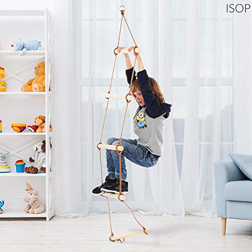 ISOP Escalera de Cuerda para Interiores o Exteriores para niños o Adultos de 3 m - para la decoración del Juego de Columpios para Escalar árboles de Ejercicios y Muchos más