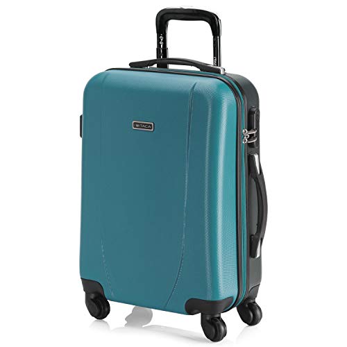 ITACA - Maleta Cabina de Viaje Rígida 4 Ruedas Trolley 55 cm ABS. Equipaje de Mano. Pequeña Práctica Cómoda y Ligera Low Cost Ryanair, Estudiante. 71150, Color Turquesa-Antracita