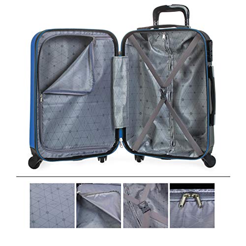 ITACA - Maleta Cabina de Viaje Rígida 4 Ruedas Trolley 55 cm ABS. Equipaje de Mano. Pequeña Práctica Cómoda y Ligera Low Cost Ryanair, Estudiante. 71150, Color Azul-Antracita