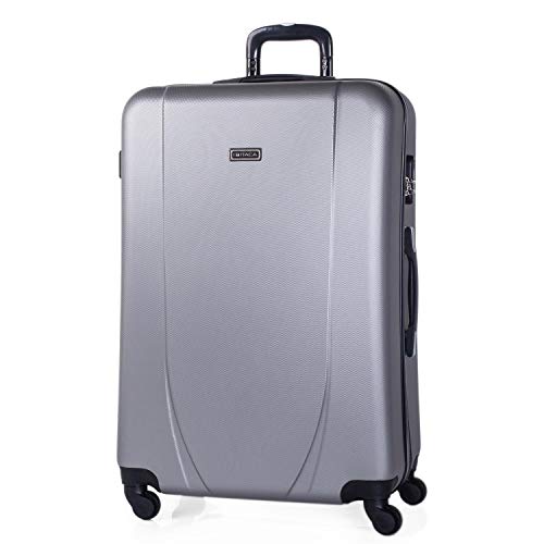 ITACA - Maleta de Viaje Grande XL Rígida 4 Ruedas Trolley 75 cm de ABS. Práctica Cómoda y Ligera. Gran Capacidad Bonito Diseño. Estudiante y Profesional. 71170, Color Plata