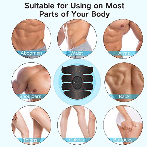 iThrough Estimulador Muscular Abdominales, EMS Electroestimulador Muscular Abdominales, ABS Estimulador Muscula para Hombre/Mujer, Abdomen Brazo Piernas Glúteos, Almohadillas de Gel 16pcs