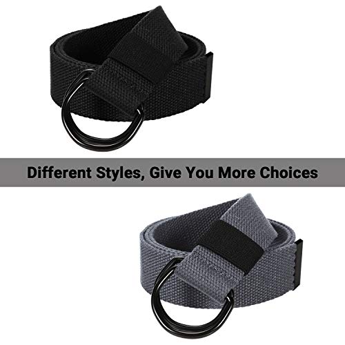 ITIEZY Cinturón de Lona Hombre, 2 Paquetes Cinturones Militar Ajustable Todo-Fósforo con Hebilla de Anillo en D Negro para Hombres Mujeres
