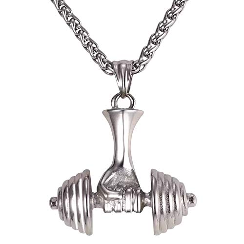 Izubizu London – Collar para hombre acera inoxidable plata color pesa apasionado gimnasio peso colgante caja de regalo, 55cm