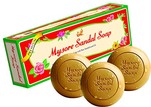 Jabón ayurvédico Mysore de aceite de sándalo natural puro, 3 barras de 150 g en 1 paquete de regalo