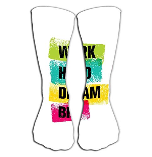 JACARTER PUSAUL Women Men's Knee High Socks Novelty Compression Socks 19.7"(50cm) work hard dream big creative motivation quote bright brush typography banner print concept Elements