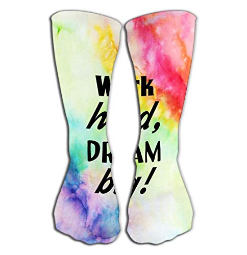 JACARTER PUSAUL Women's Men's Knee High Socks Athletic Socks 19.7"(50cm) work hard dream big motivational quote watercolor texture inspirational bright background Lifelike