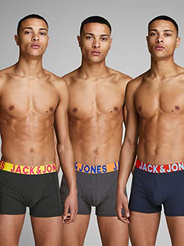 Jack & Jones Jaccrazy Solid Trunks 3 Pack Noos Bóxer, Negro (Black Detail: Navy Blazer & Black), Medium para Hombre