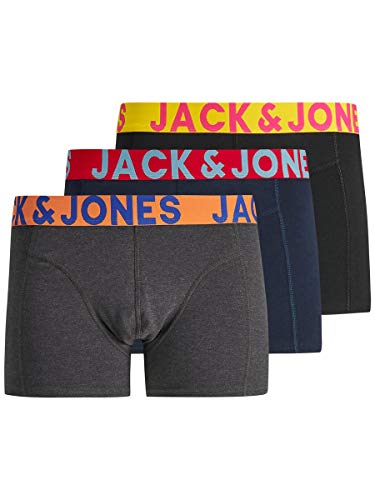 Jack & Jones Jaccrazy Solid Trunks 3 Pack Noos Bóxer, Negro (Black Detail: Navy Blazer & Black), Medium para Hombre