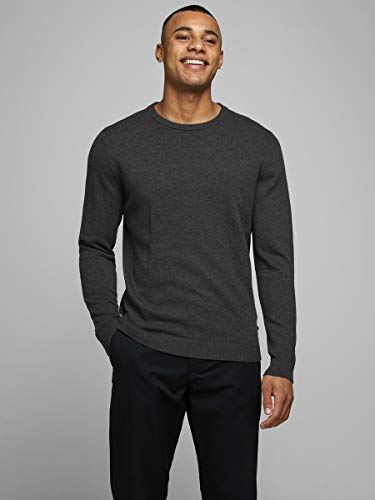 Jack & Jones Jjebasic Knit Crew Neck Noos suéter, Gris (Dark Grey Melange Dark Grey Melange), Medium para Hombre