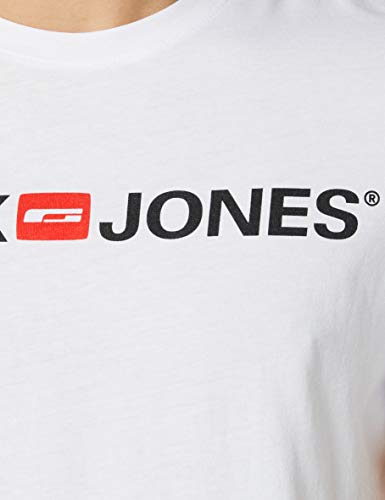 Jack & Jones Jjecorp Logo tee SS Crew Neck Noos Camiseta, Blanco (White Detail: Slim Fit), Medium para Hombre
