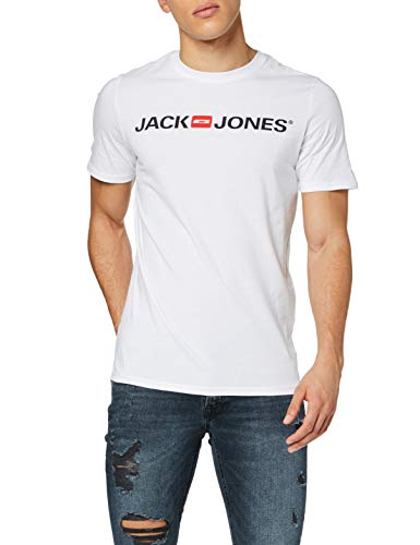 Jack & Jones Jjecorp Logo tee SS Crew Neck Noos Camiseta, Blanco (White Detail: Slim Fit), Small para Hombre