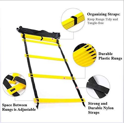 Jackys Escalera de Agilidad Entrenamiento de Velocidad Deportes Escalera, Saltar Paso Ajustable de la Cuerda al Aire Libre peldaños de Fitness Velocidad Equipo de Entrenamiento,9M