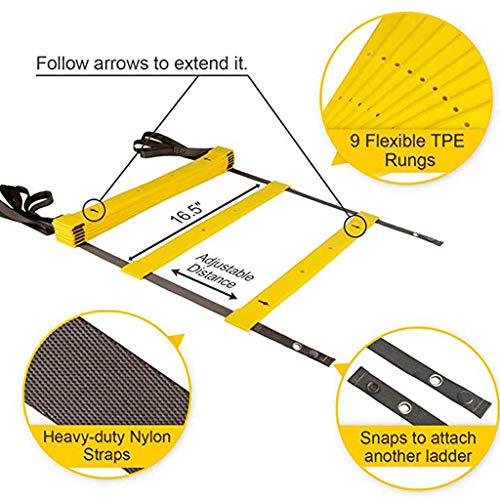 Jackys Velocidad de la Serie de Entrenamiento de la Agilidad, Ajustable Escalera de Agilidad, Resistencia paracaídas, Fútbol Velocidad Agilidad Conjunto de Entrenamiento con 12 Discos Conos,Amarillo