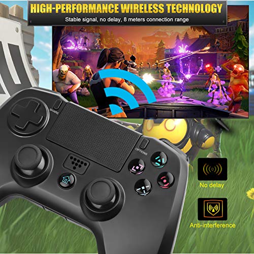 JAMSWALL Mando Inalámbrico para PS4, Gamepad Wireless Bluetooth Controlador Controller Joystick con Vibración Doble Remoto/6-Axis Gyro/Turbo/Panel táctil, Mando para PS4/PS3/ PC (negro)