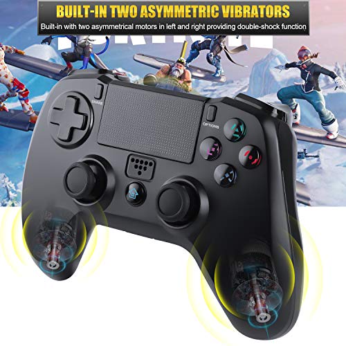 JAMSWALL Mando Inalámbrico para PS4, Gamepad Wireless Bluetooth Controlador Controller Joystick con Vibración Doble Remoto/6-Axis Gyro/Turbo/Panel táctil, Mando para PS4/PS3/ PC (negro)